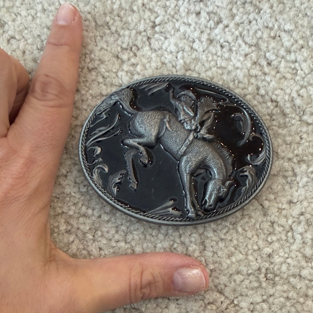 Fabelt Horse Oval Belt Buckle in Blackened Silver